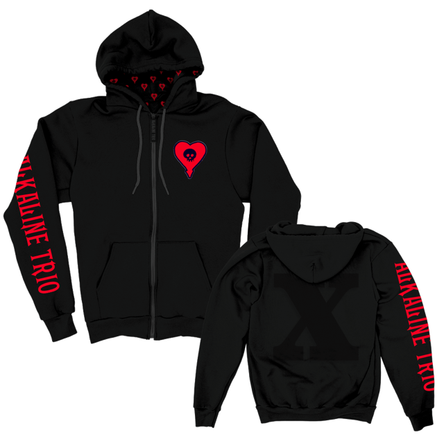 Heartskull Embroidered Zip-Up Hoodie (Black) – Alkaline Trio Heartskull Embroidered Zip-Up Hoodie (Black) – Alkaline Trio